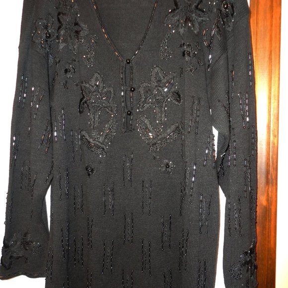LISA ASHLEY ORIGINALS HOLIDAY DRESSY BLK BEADED SM - Picture 1 of 5